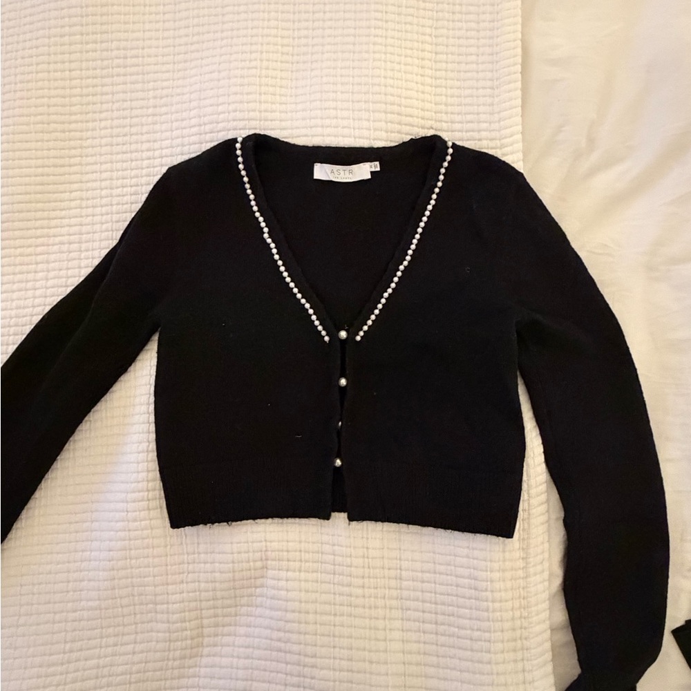 Astr Black Cardigan with Pearl Details